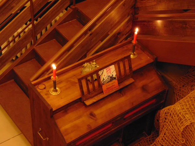 A corner of the pirate-inspired interior
