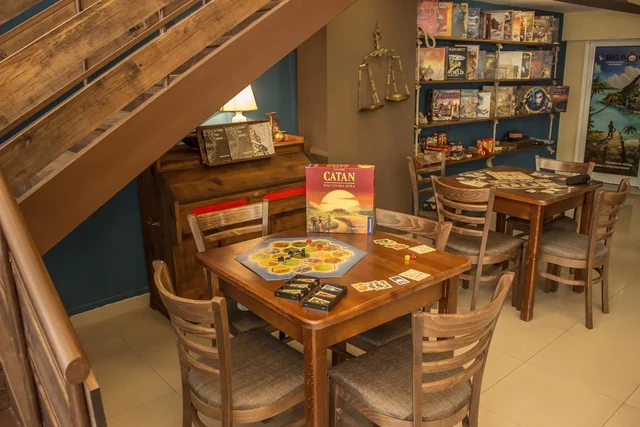 A table set for Catan by the game library